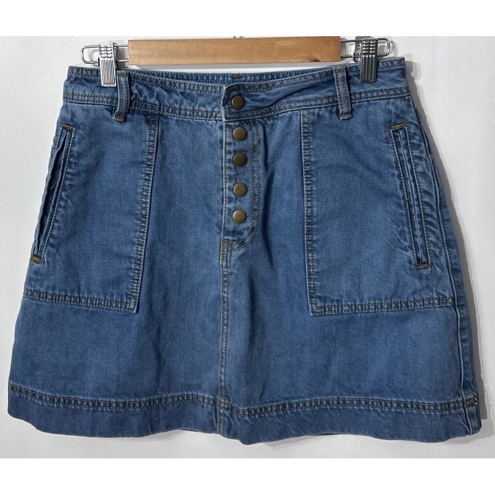 Women's Free People‎ Y2K Button Fly Denim Jeans Mini Skirt A-Line Pockets Sz 29